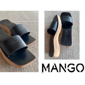 Mango Leather & Wood Slides Sz 10 (USA) 42 (EUR)